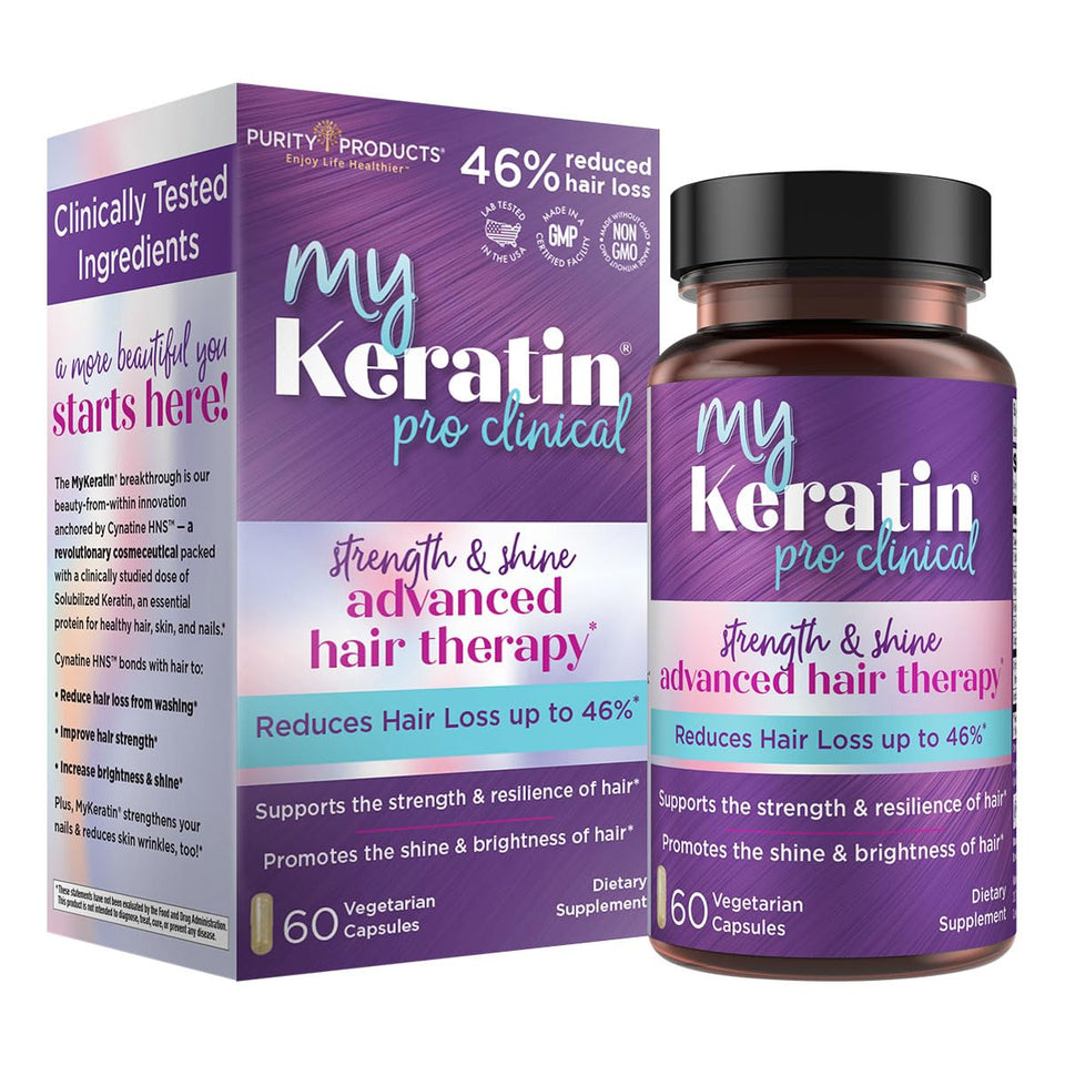 Purity Products MyKeratin front bottle view showing label and benefits