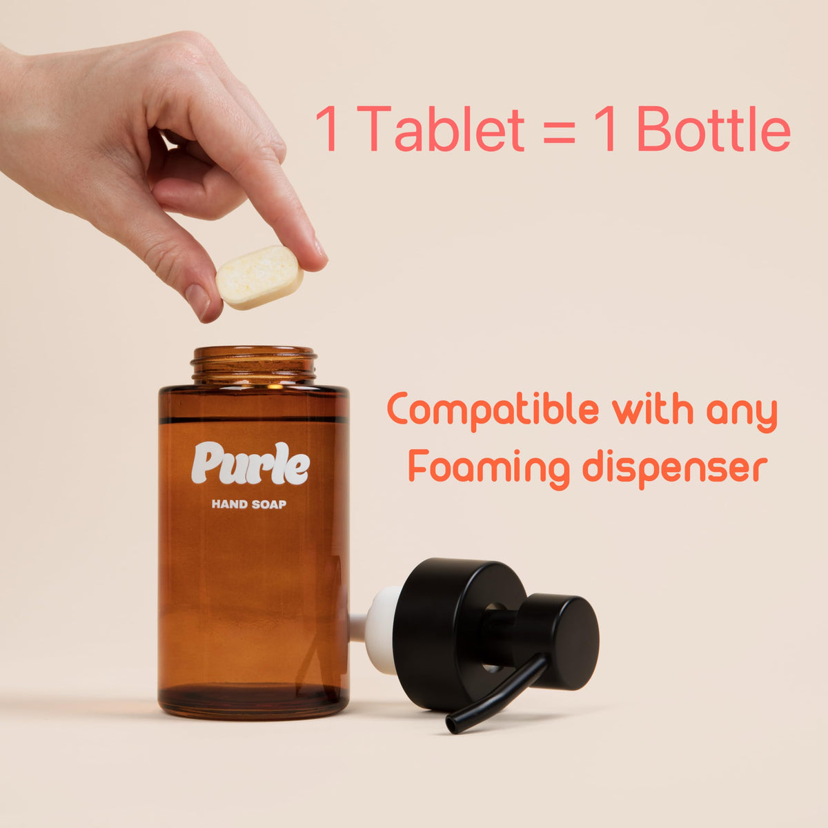 Purle dispenser filled and labeled ready-to-use for home refills