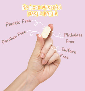 Purle foam texture on hand showing creamy lemon-scented lather
