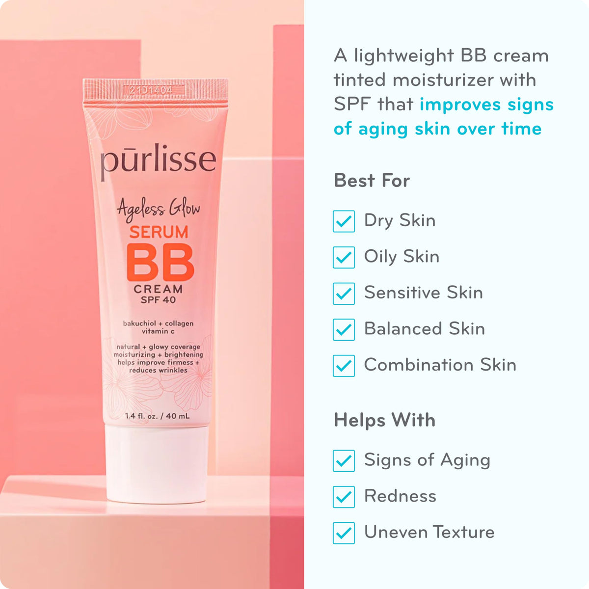 pūrlisse dispenser and creamy texture, shows blendable dewy finish