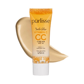 pūrlisse front packaging of CC cream showing product and shade benefits