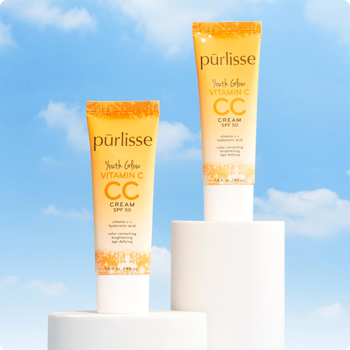 pūrlisse CC cream label closeup highlighting vitamin C and hyaluronic acid