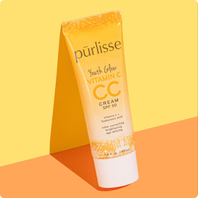 pūrlisse ingredient display with vitamin C and hyaluronic acid benefits