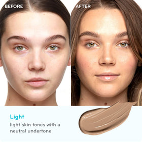 pūrlisse swatch on forearm showing light shade and natural luminous coverage benefit