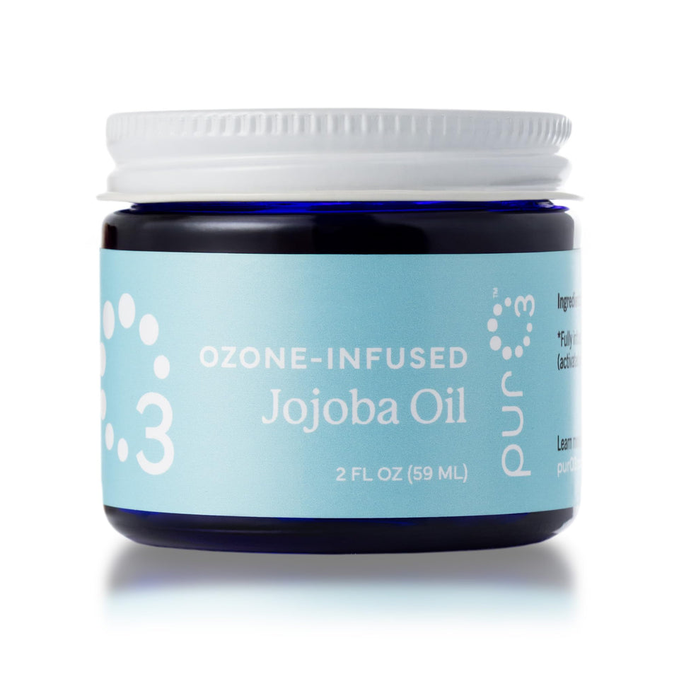 PurO3 front glass jar showing clean packaging and purity benefits