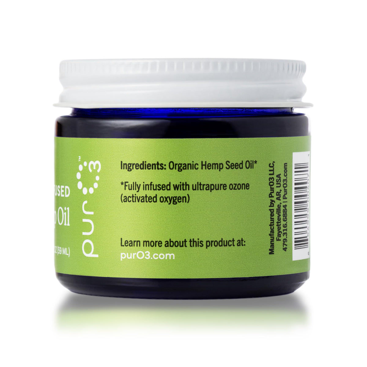 PurO3 label close-up displaying ingredients and clean-process reassurance