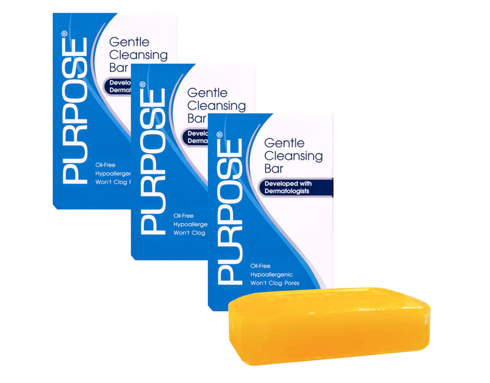 PURPOSE front packaging showing bar and benefits for gentle cleansing