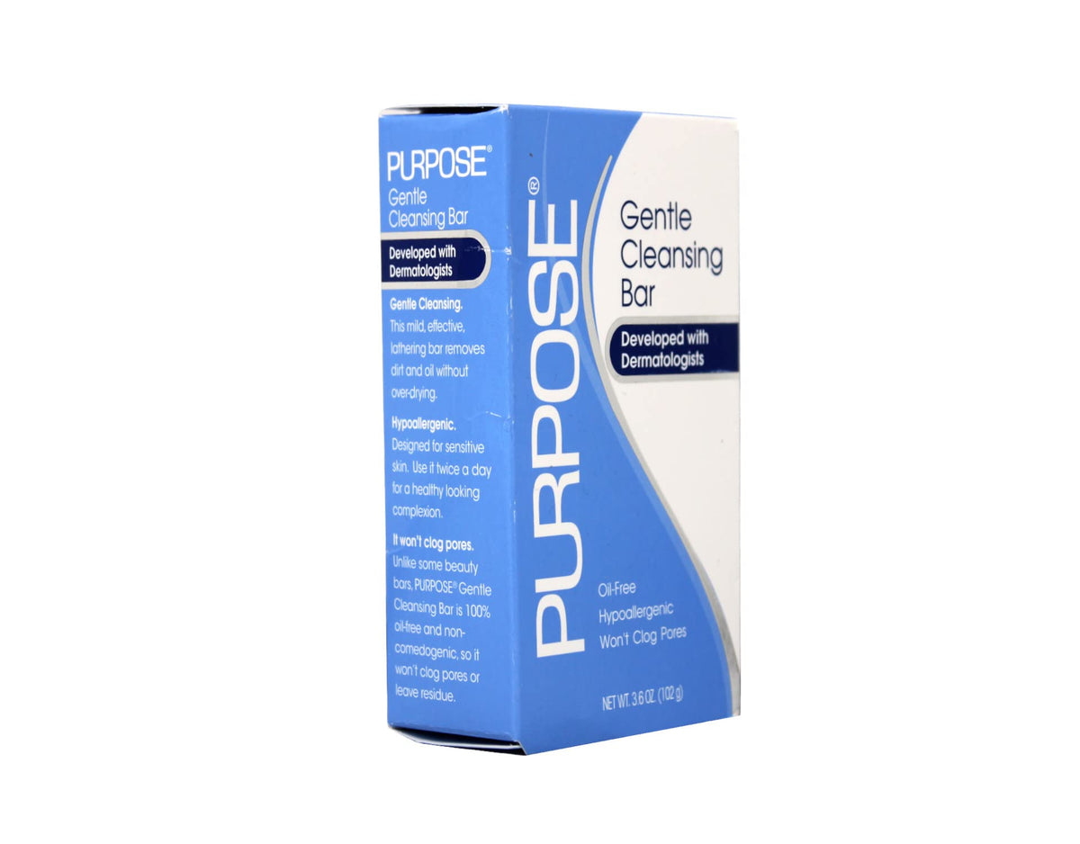 PURPOSE bar beside moisturizer showing complementary gentle skincare pairing