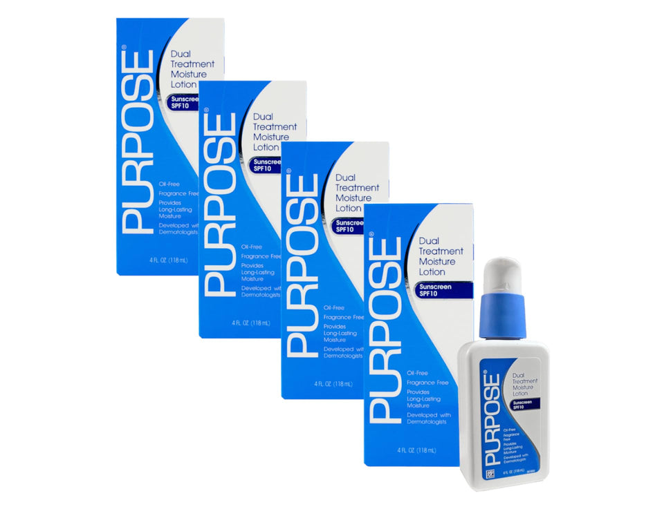 Purpose front packaging showing bottle and label, clear everyday moisturizer benefit
