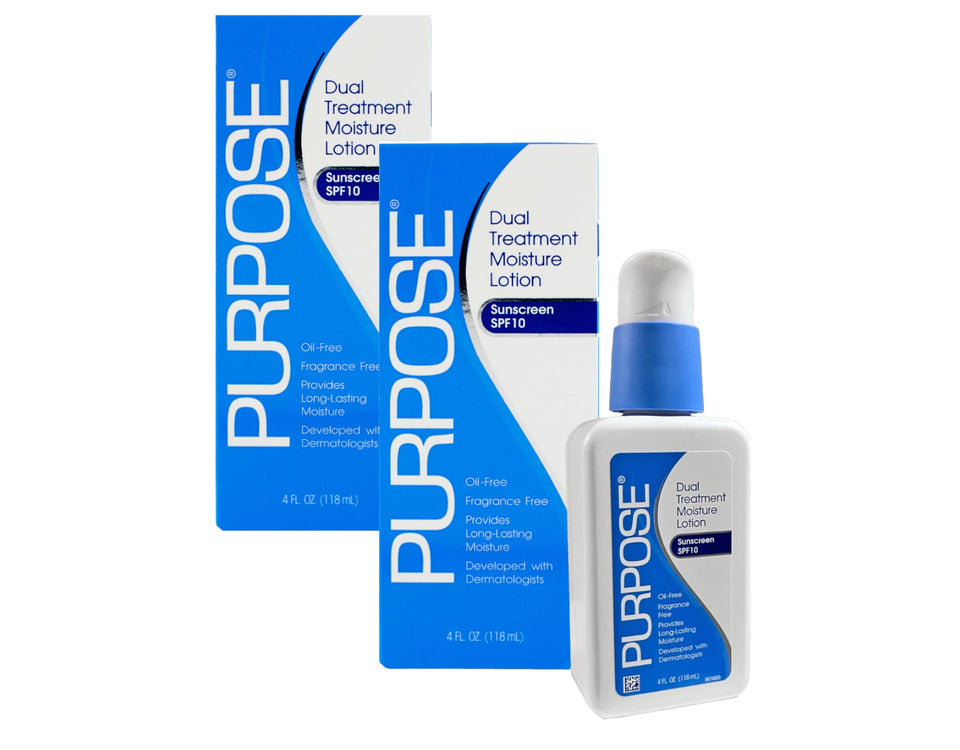Purpose front packaging showing two bottles and clear labeling for easy selection