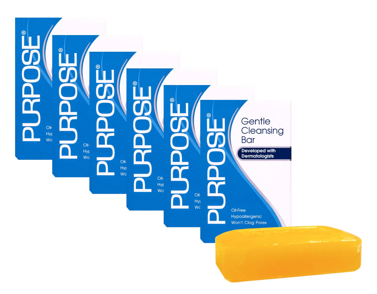 Purpose cleansing bar front packaging showing brand and hypoallergenic benefit