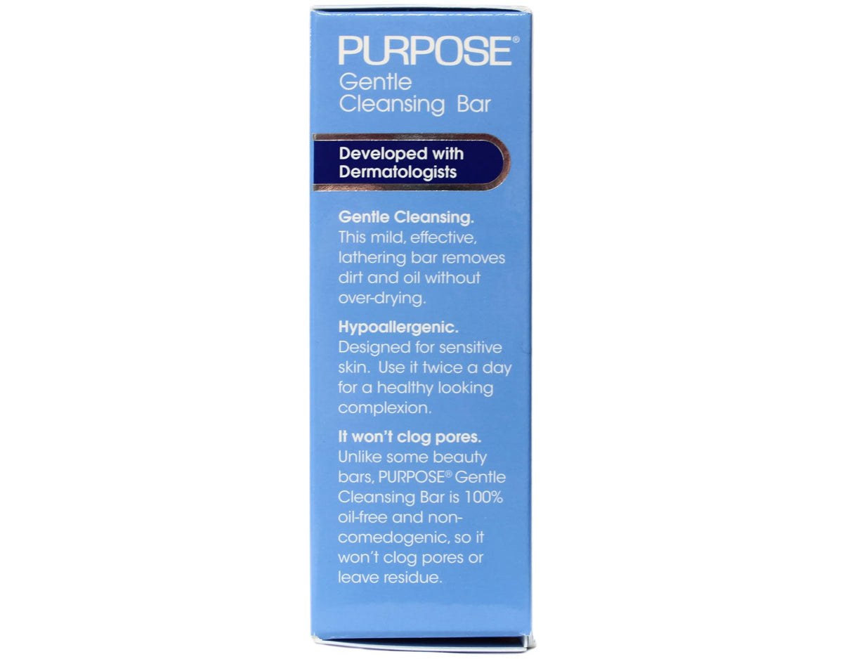 PURPOSE cleansing bar open pack next to hand for size and convenience