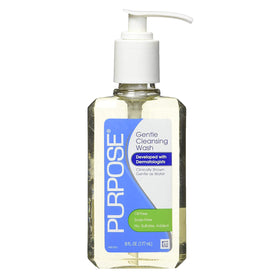 Purpose pump dispensing gentle foam demonstrating easy application and quick rinse