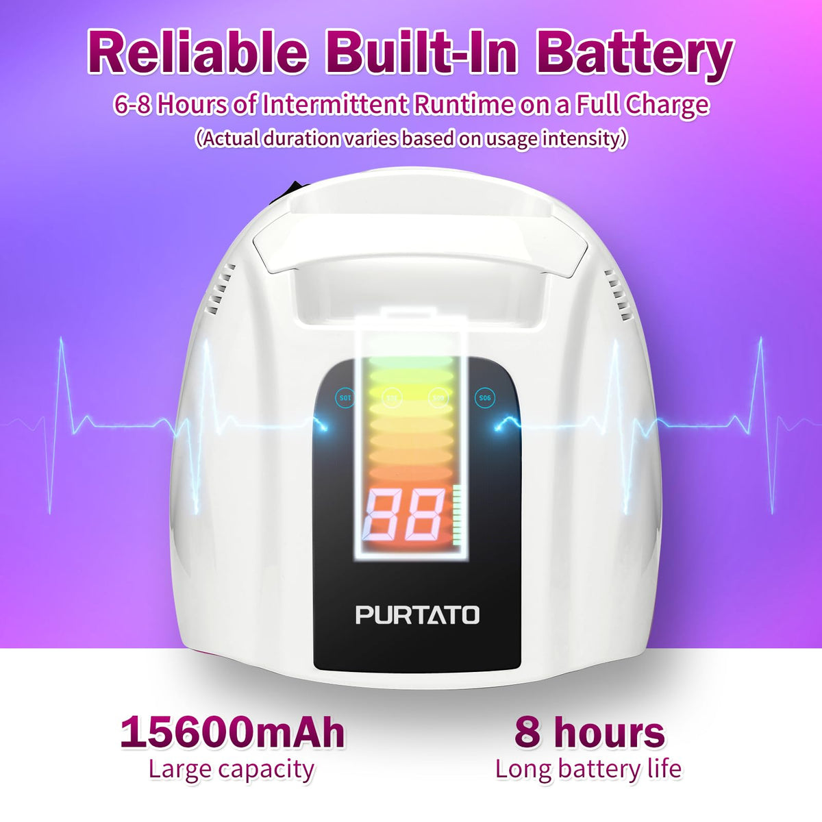 purtato angled top view with LCD display showing timers for precise curing benefit