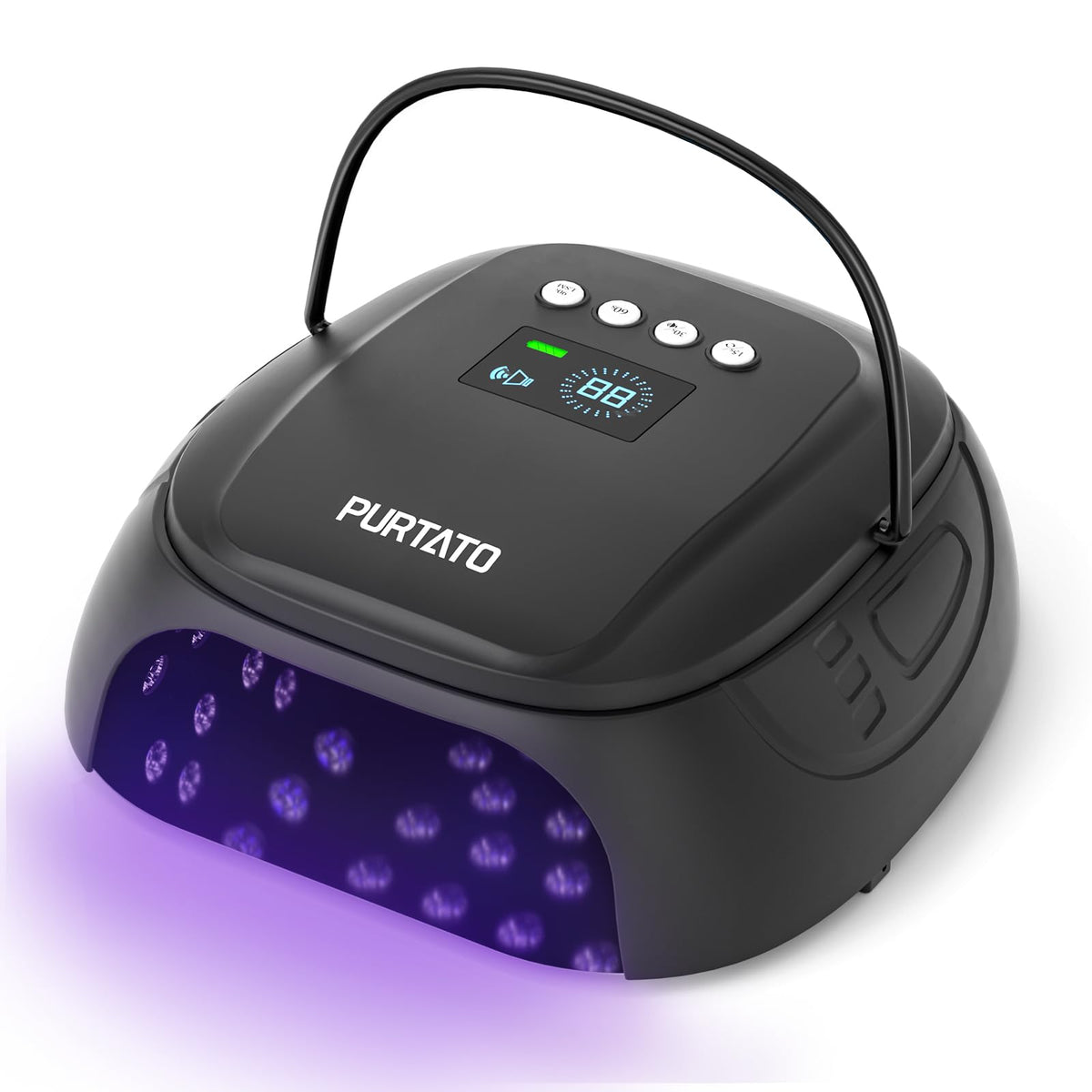 Purtato front view matte black showing compact professional design and portability