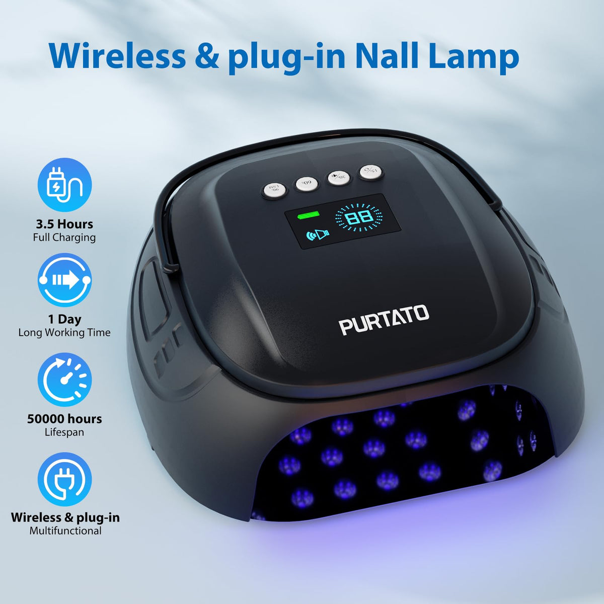 Purtato close-up of ergonomic handle for easy transport and salon mobility