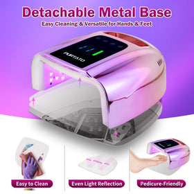 Purtato lamp curing nails in a manicure session for efficient salon workflow benefit