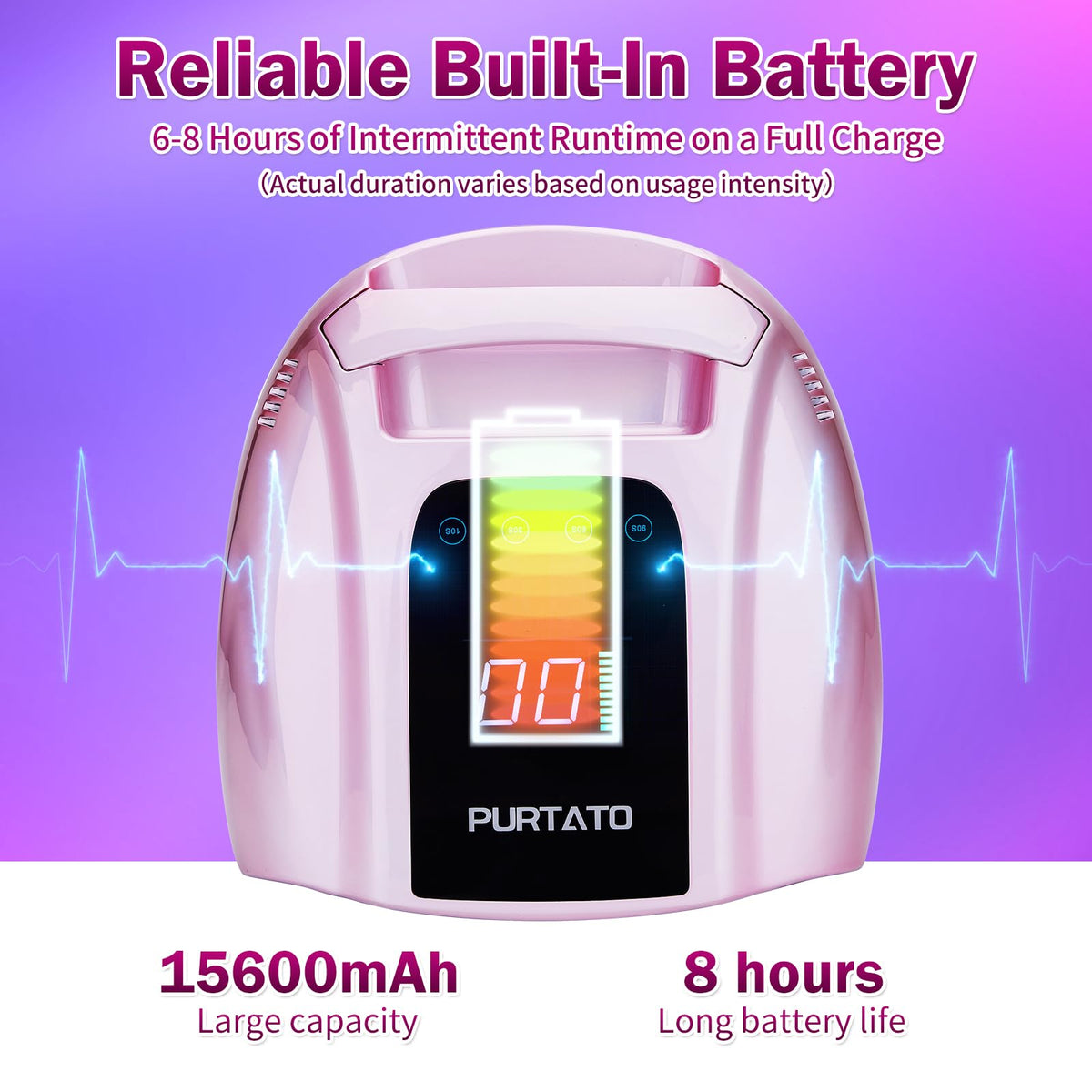 Purtato nail lamp open with hand inside, shows infrared sensor activating quick curing