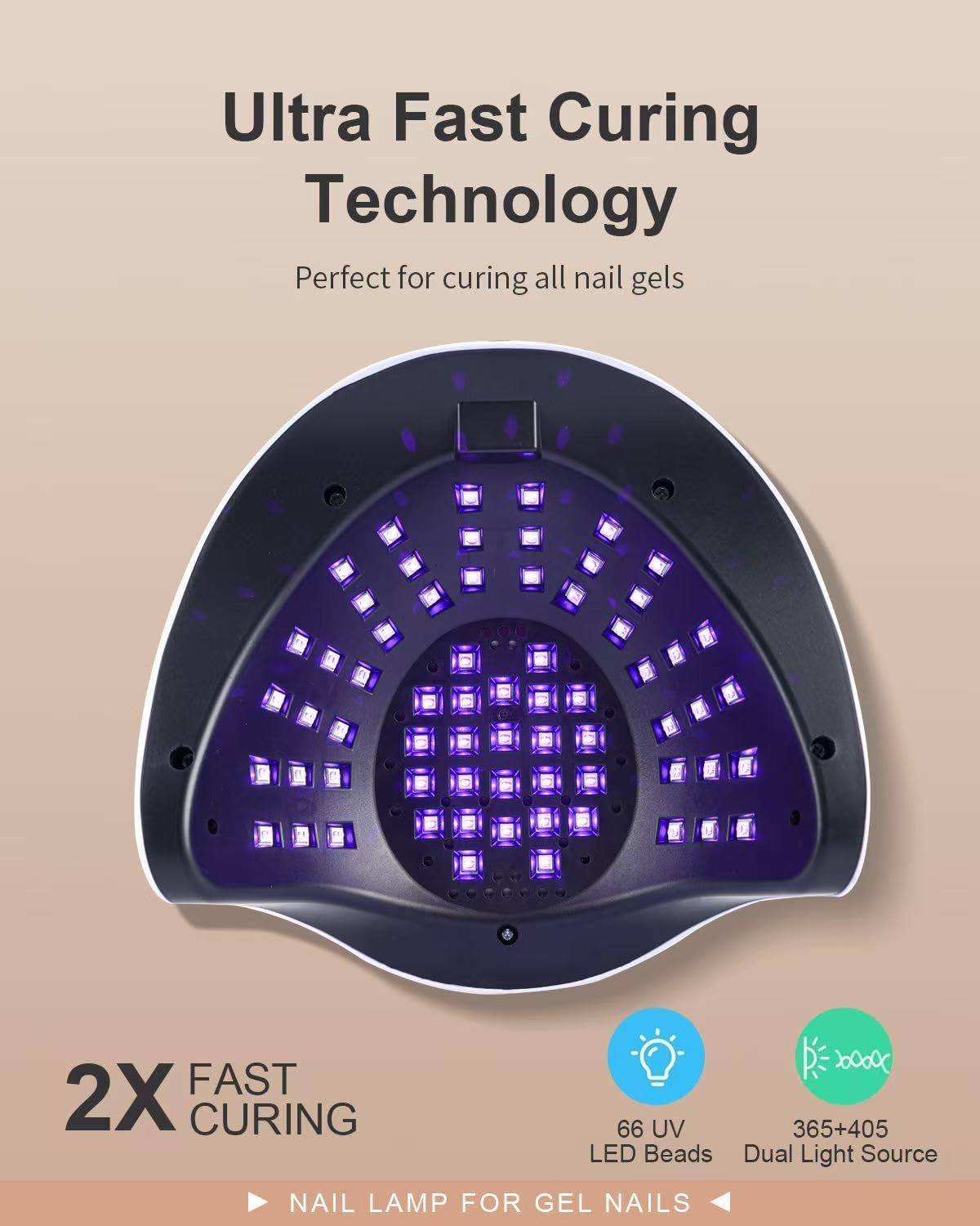 PUSHUJIA lamp curing a manicure to demonstrate fast, consistent gel curing during use