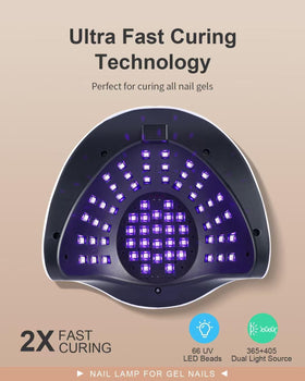 PUSHUJIA lamp curing a manicure to demonstrate fast, consistent gel curing during use