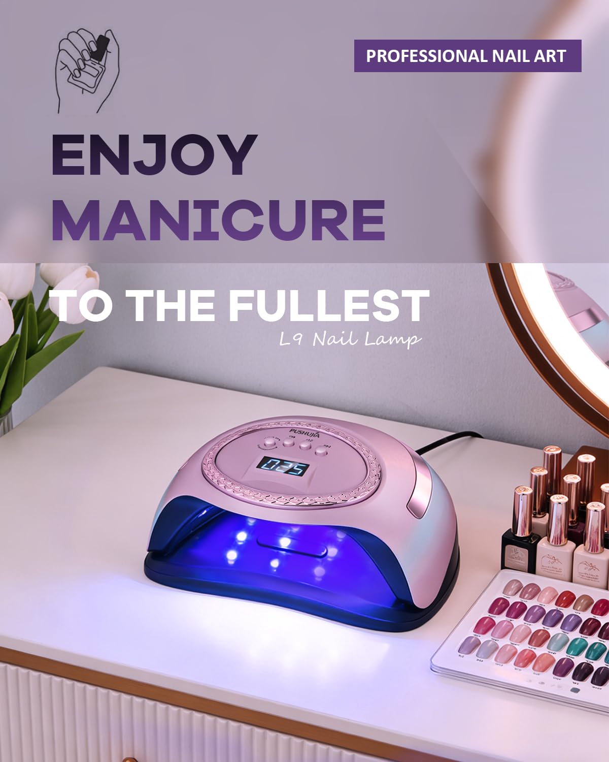 PUSHUJIA lamp used for pedicure setup showing comfortable foot placement