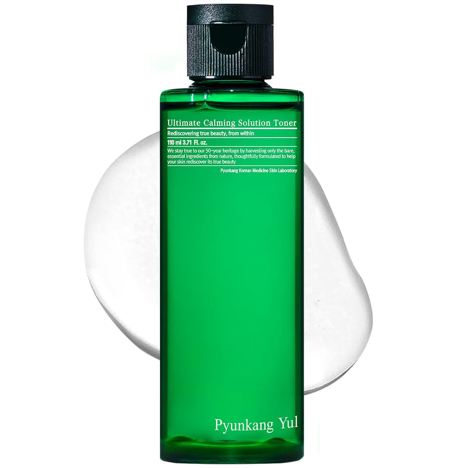 Pyunkang Yul bottle front packaging showing calming toner benefits