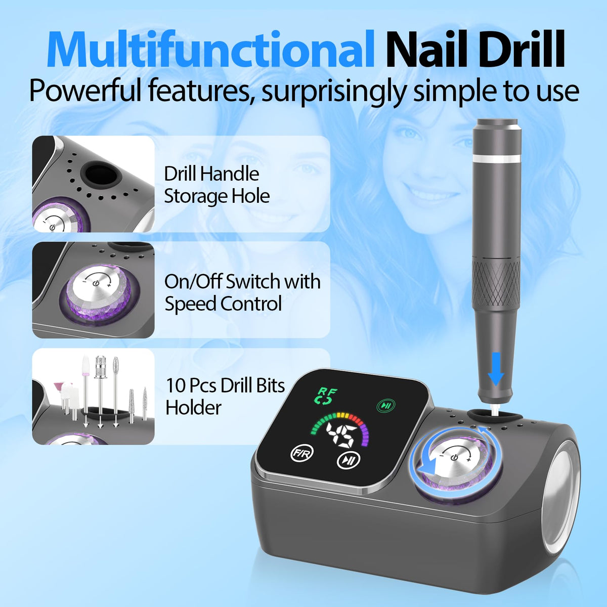PYVOLA array of 12 drill bits and 6 sanding bands for versatile work