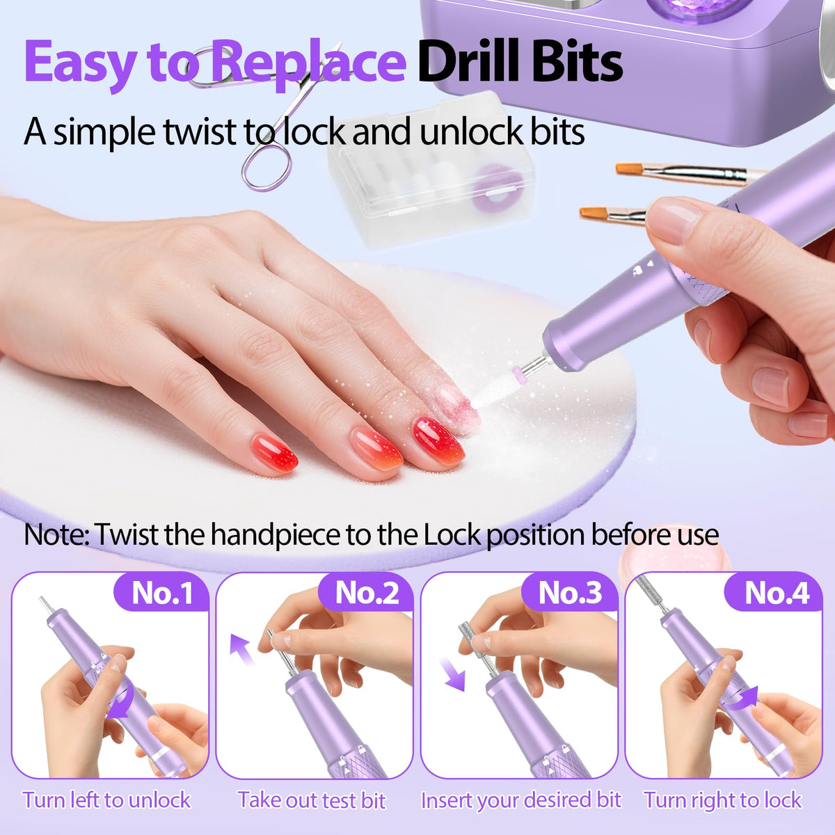 PYVOLA handpiece in use removing acrylic for efficient salon results