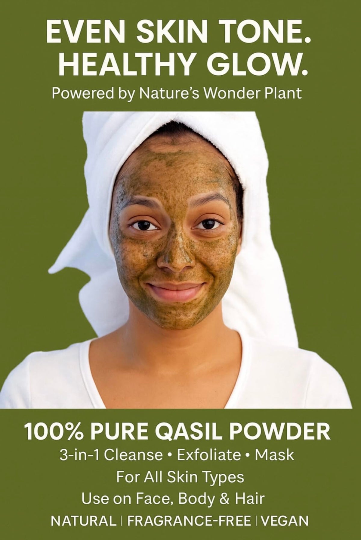 Qasil Organics applied on face illustrating gentle cleansing and pore care