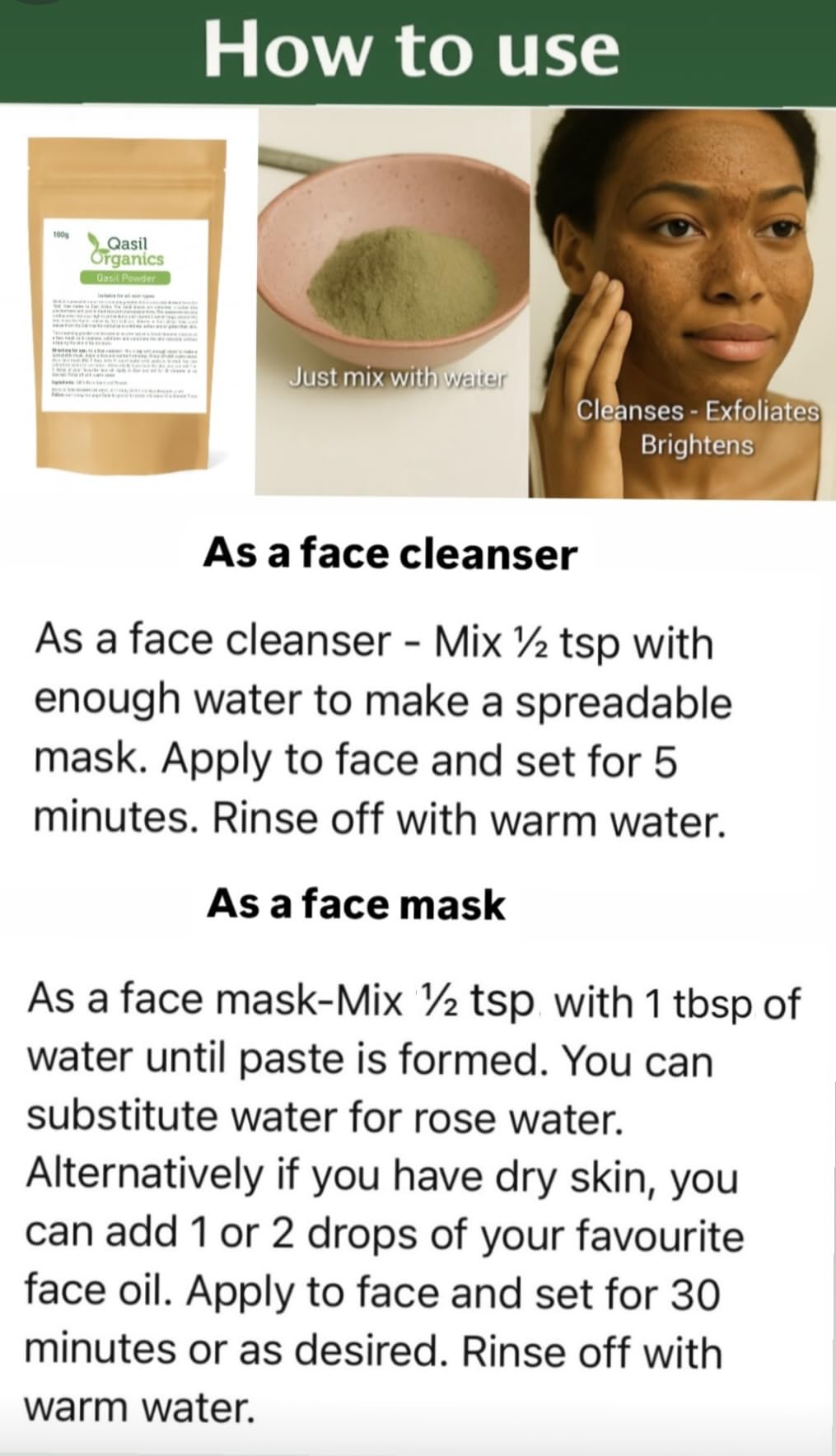 Qasil Organics label detail showing single-ingredient purity and ingredient clarity