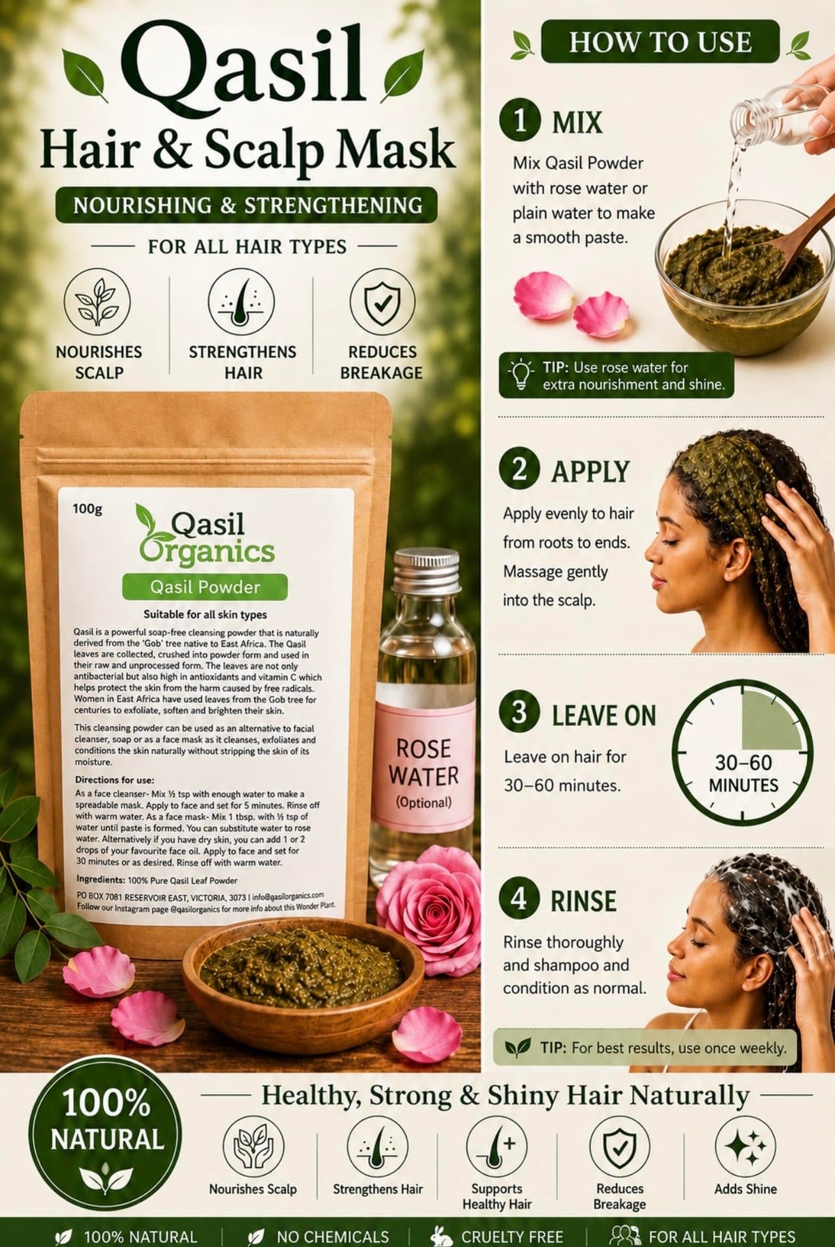 Qasil Organics powder in natural light emphasizing fresh color and quality
