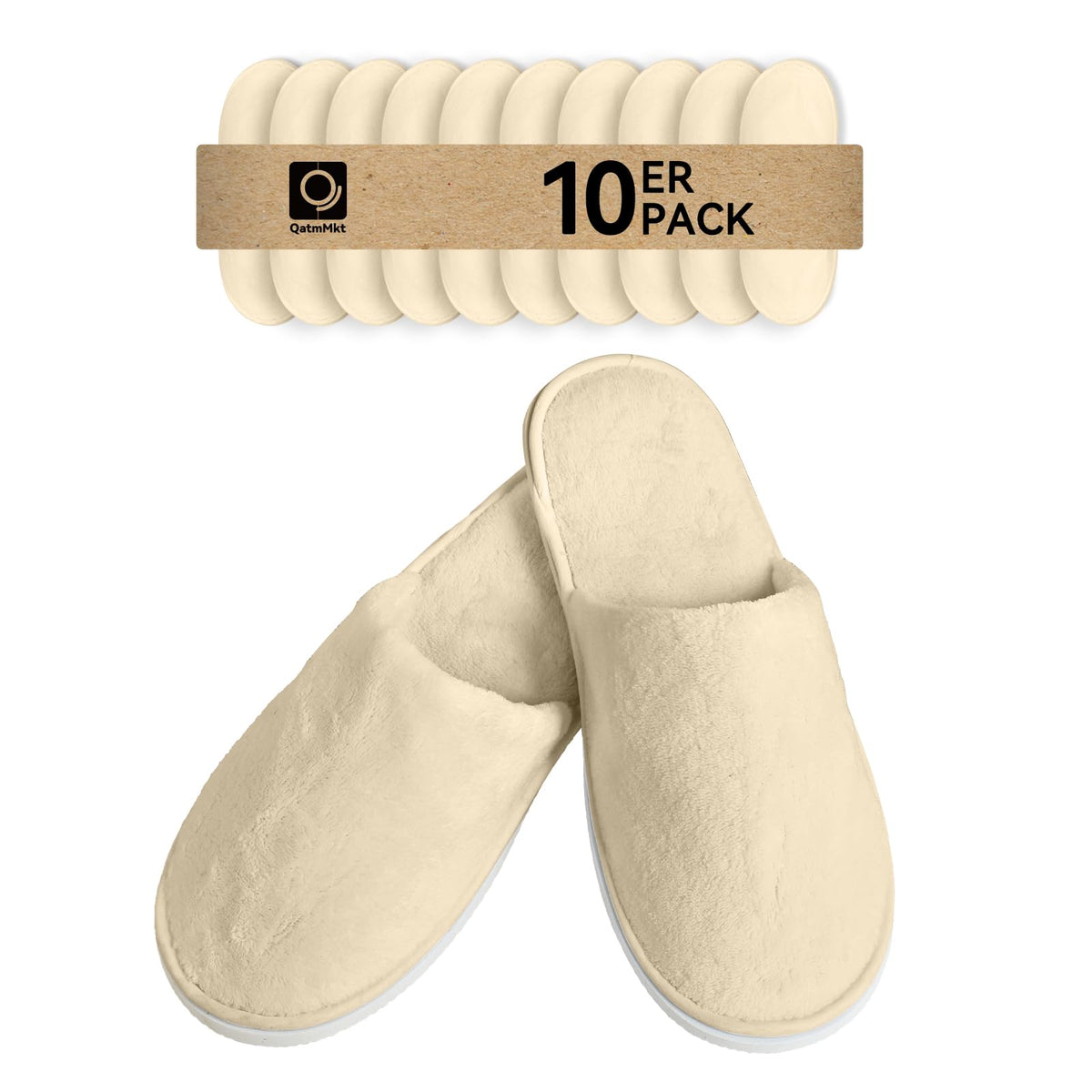 QatmMkt front packaging showing ten coral fleece pairs and value pack benefit