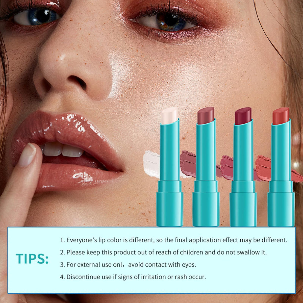 Qawnfy before and after lips displaying hydrated, shinier look after use