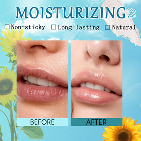 Qawnfy texture gloss drop showing non-sticky sheen and hydrating finish