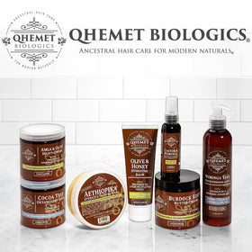 Qhemet Biologics jar on bathroom shelf in lifestyle setting for everyday use
