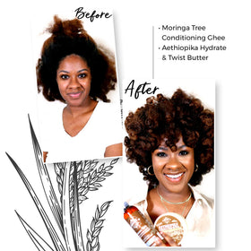 Qhemet Biologics before and after detangling showing reduced knots