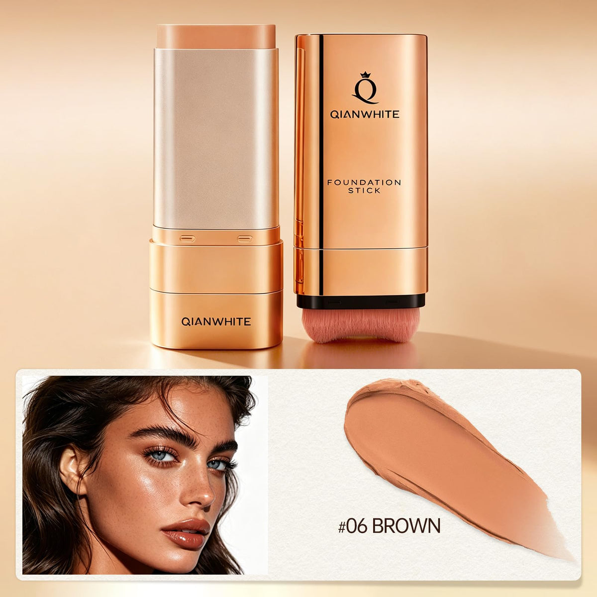 QIANWHITE stick texture close-up highlighting creamy slip for easy blending benefit
