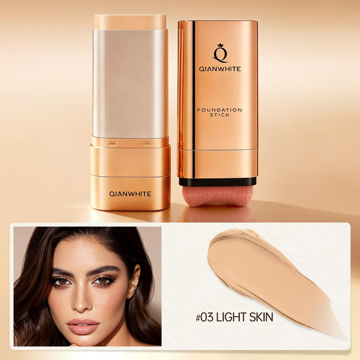 QIANWHITE creamy stick texture close-up demonstrating smooth blendability and finish