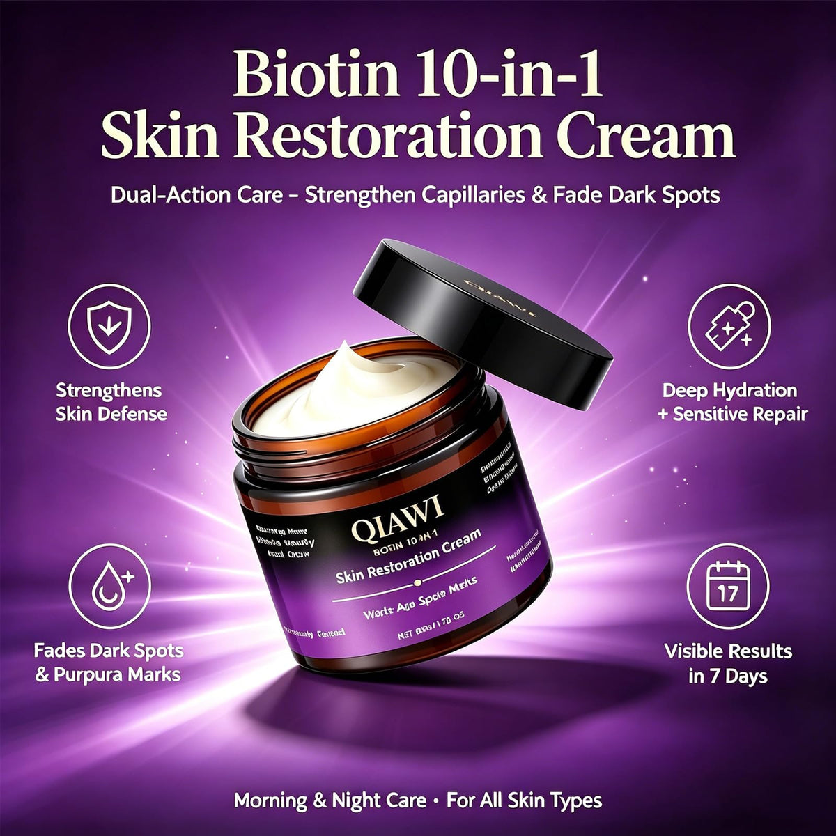 QIAWI Biotin cream texture close-up illustrating smooth moisturizing finish