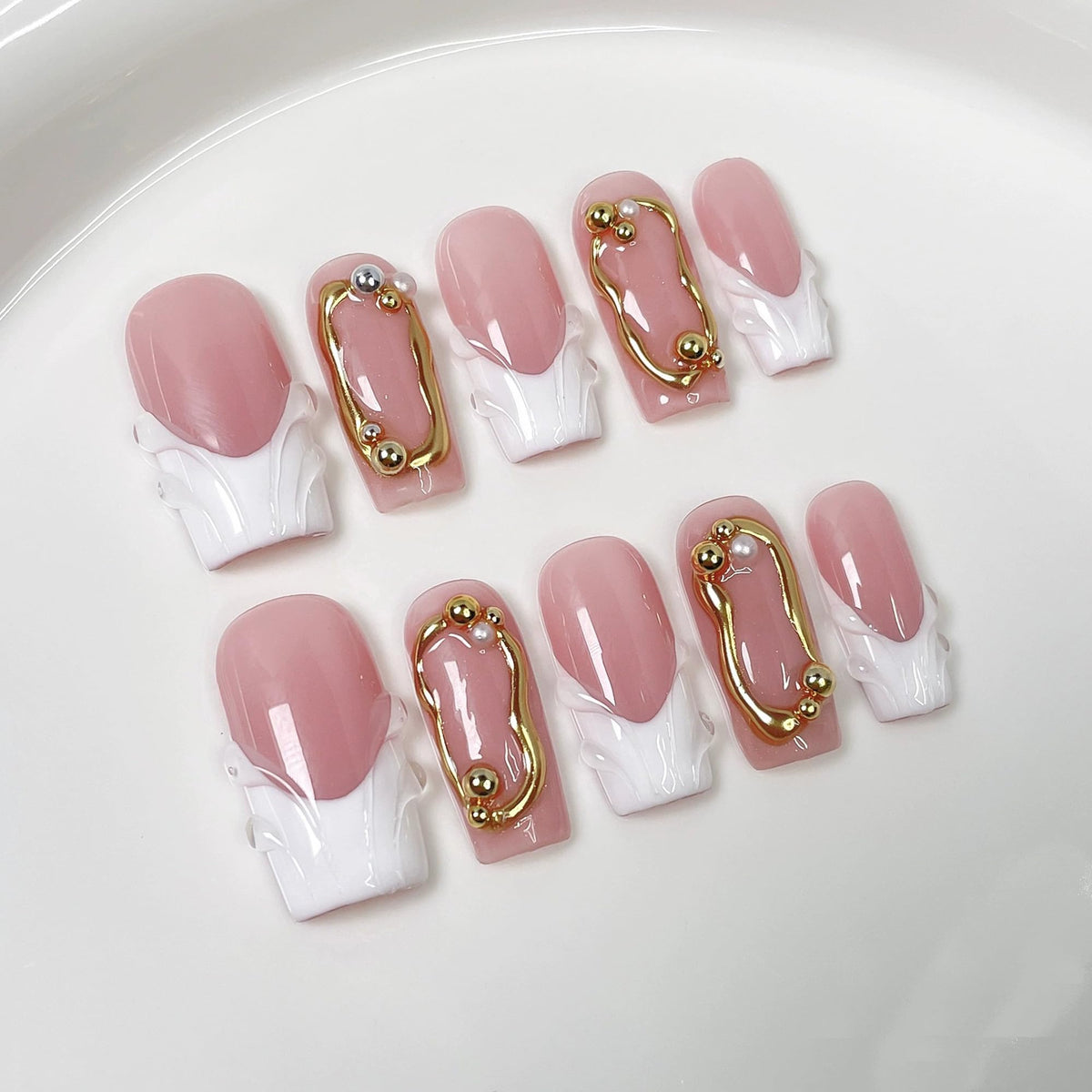 Qicaijia front packaging showing white French tip set and benefit: instant polished nails