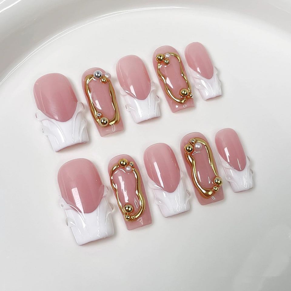 Qicaijia front packaging showing white French tip set and benefit: instant polished nails