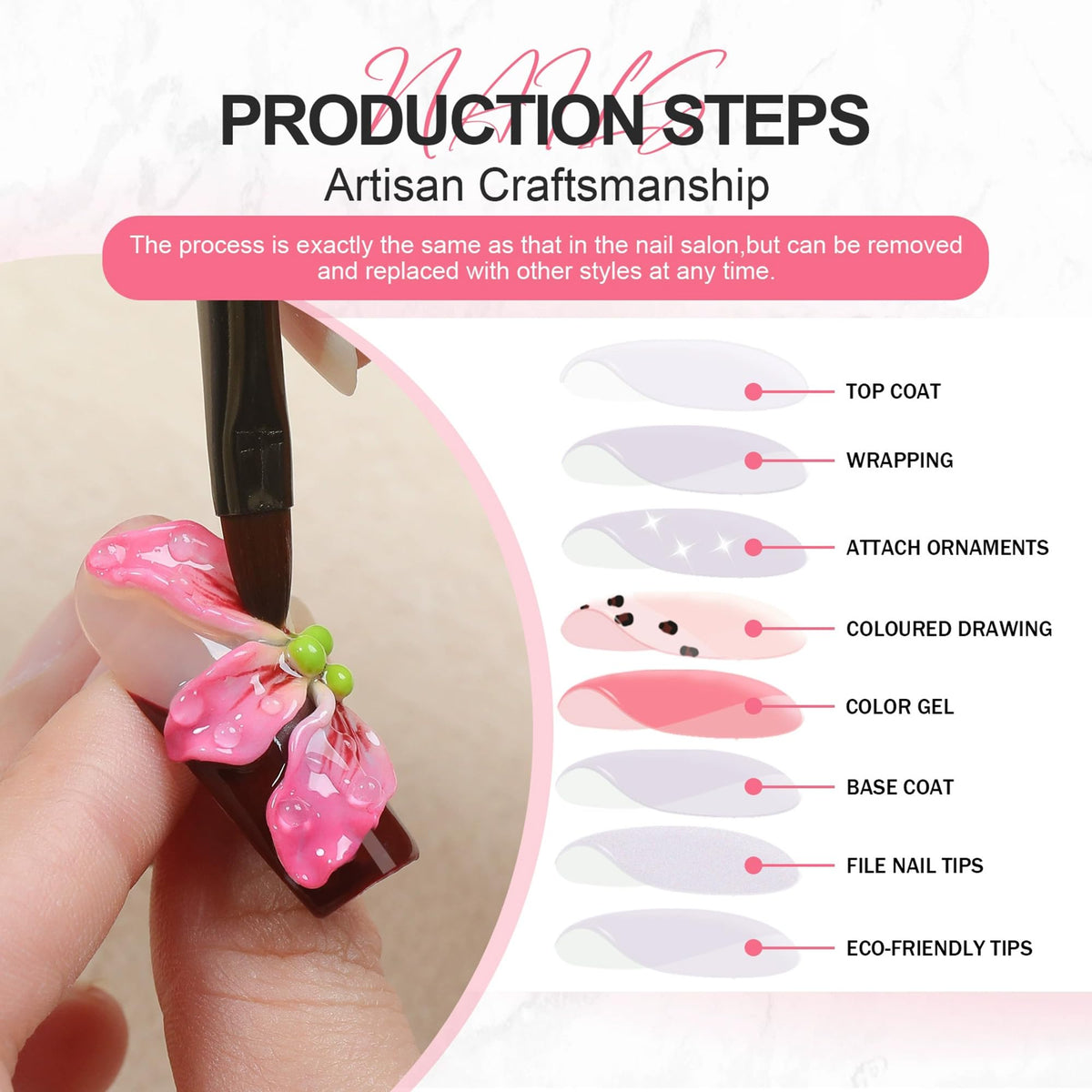 Qicaijia installed nails on hands showing immediate salon-style look and confidence