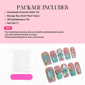Qicaijia nails in hand demonstrating size M scale and wearable length