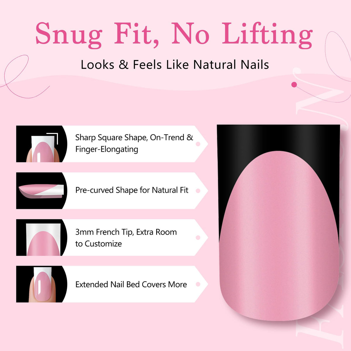 QIEK nails applied on hand demonstrating easy press-on benefit