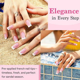 Qiek finished salon-style manicure showcasing neat French tips
