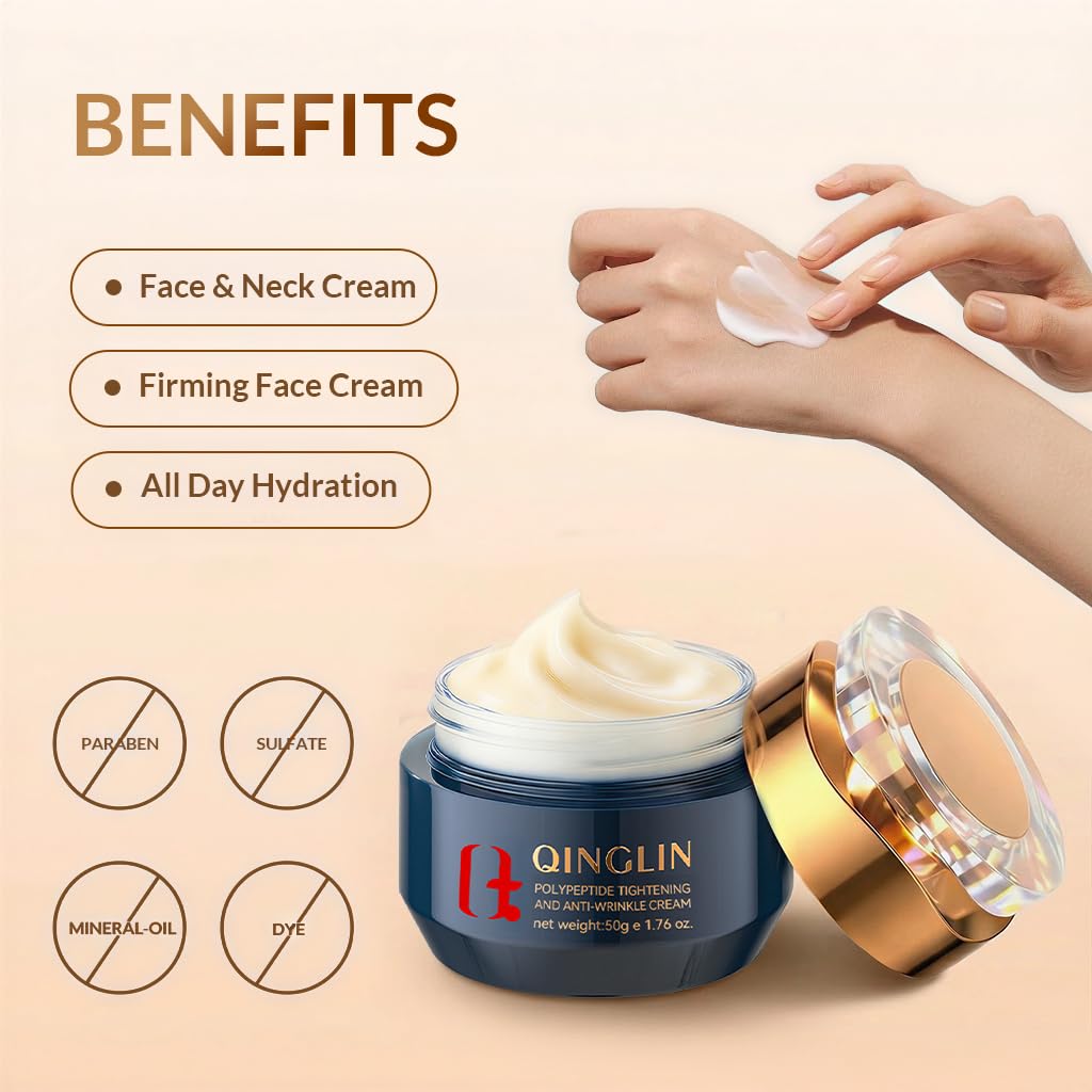 QINGLIN applying cream to face and neck demonstrating firming routine