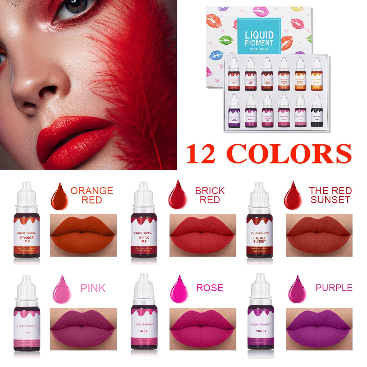QIUFSSE 12 color array top view displaying pigments for unlimited color mixing
