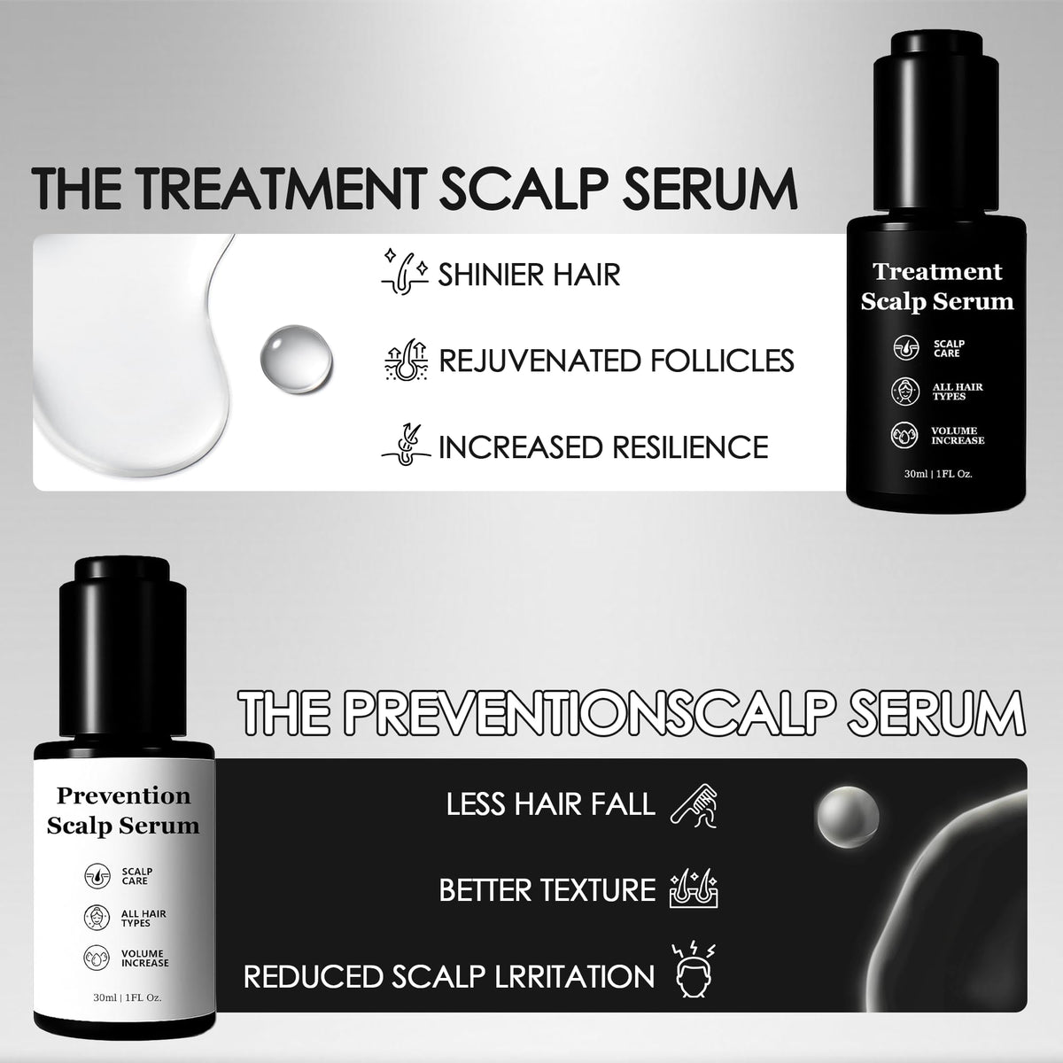 Qiuumey finishing serum texture on a hair strand for smooth, frizz-free finish