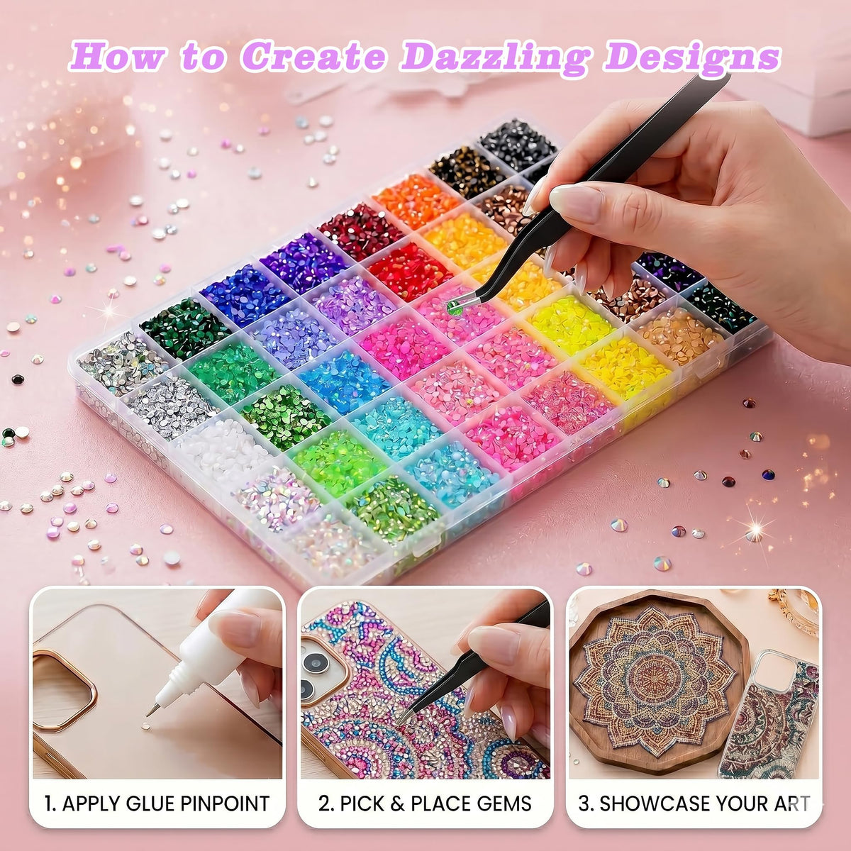 QIZUHIUN rhinestones applied to nails showing professional manicure detail
