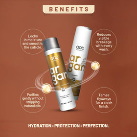 QOD PRO argan bottle label detail highlighting ingredients benefit